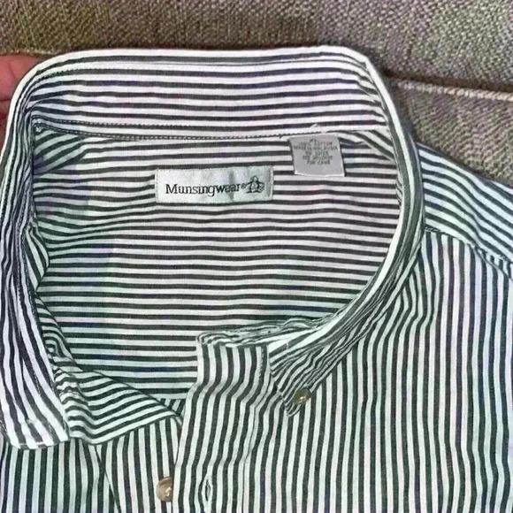 Penguin Munsingwear Shirt Mens XL Green Striped Long Sleeve Button Up - Picture 2 of 6